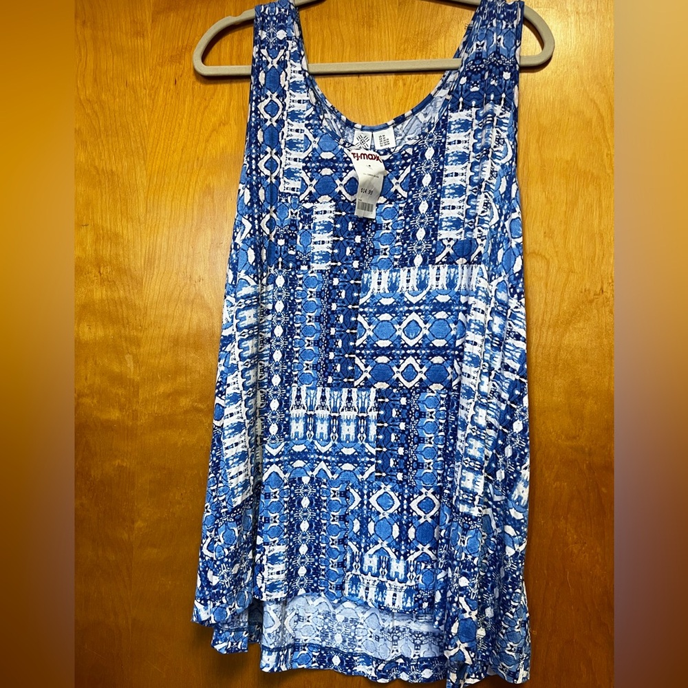 Sleeveless Blue and White Boho Print Tunic Top